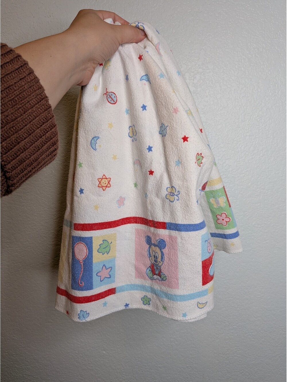 Vintage Disney Baby Mickey Minnie Mouse Pastel Terry Cloth Baby Blanket